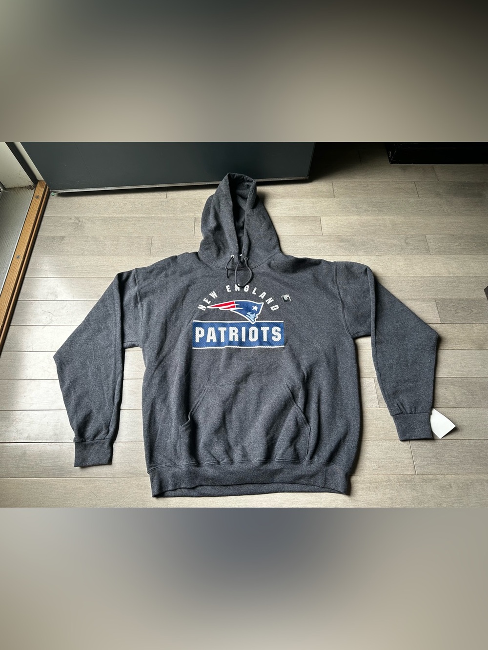 Mens Gray New England Patriots Football Pullover Hooded Hoodie Sweatshirt XL NWT